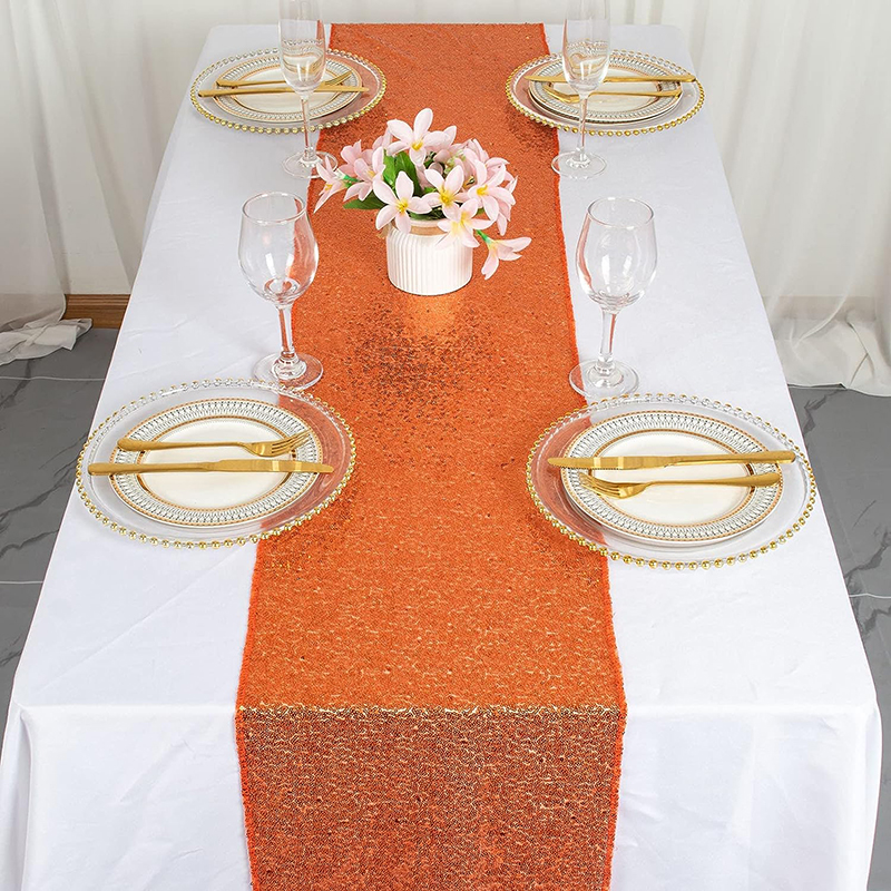 Christmas Table Runner - Orange Sequin Table Runner for Weddings