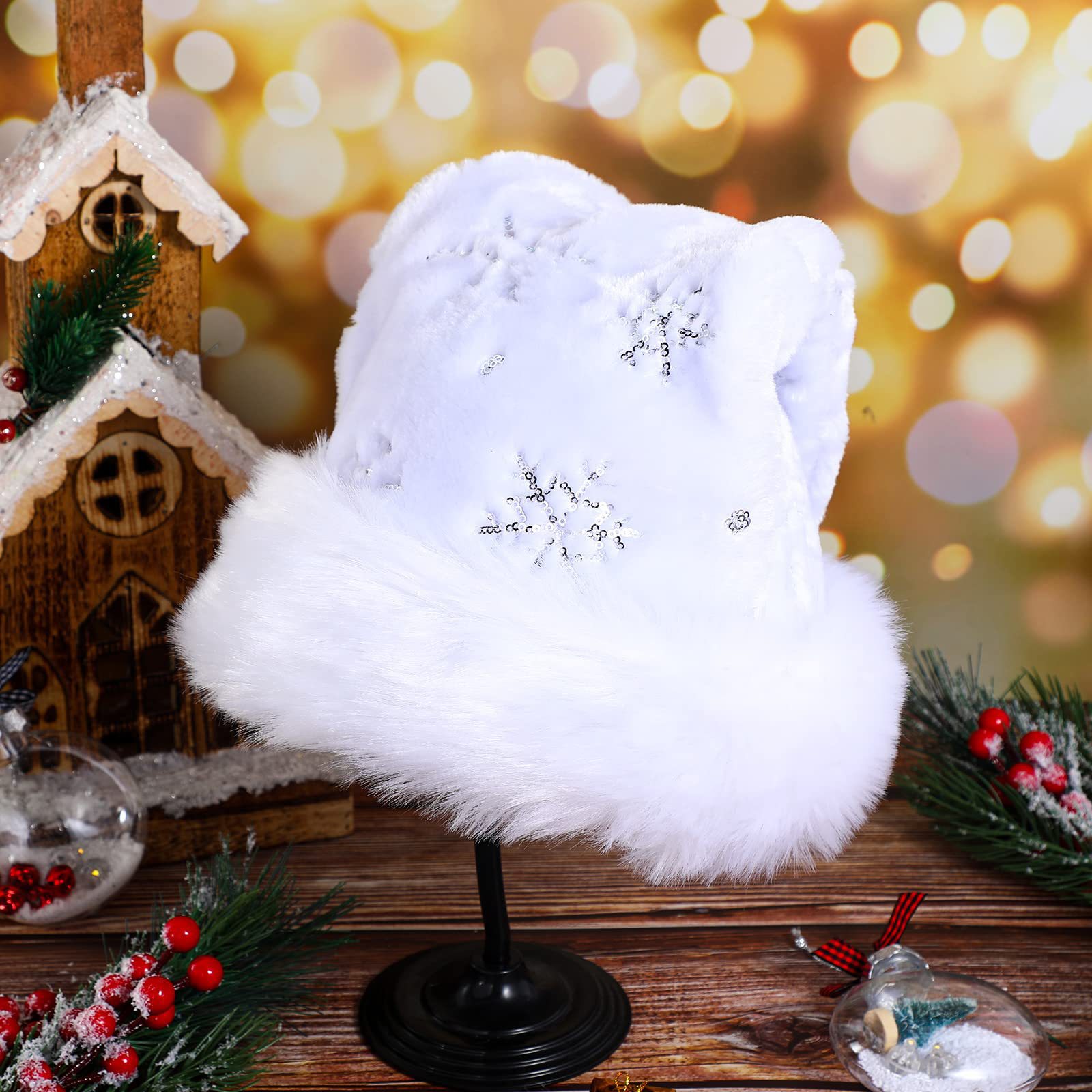 White Plush Christmas Hat Gold - Santa Hat Plush recensie en prijs