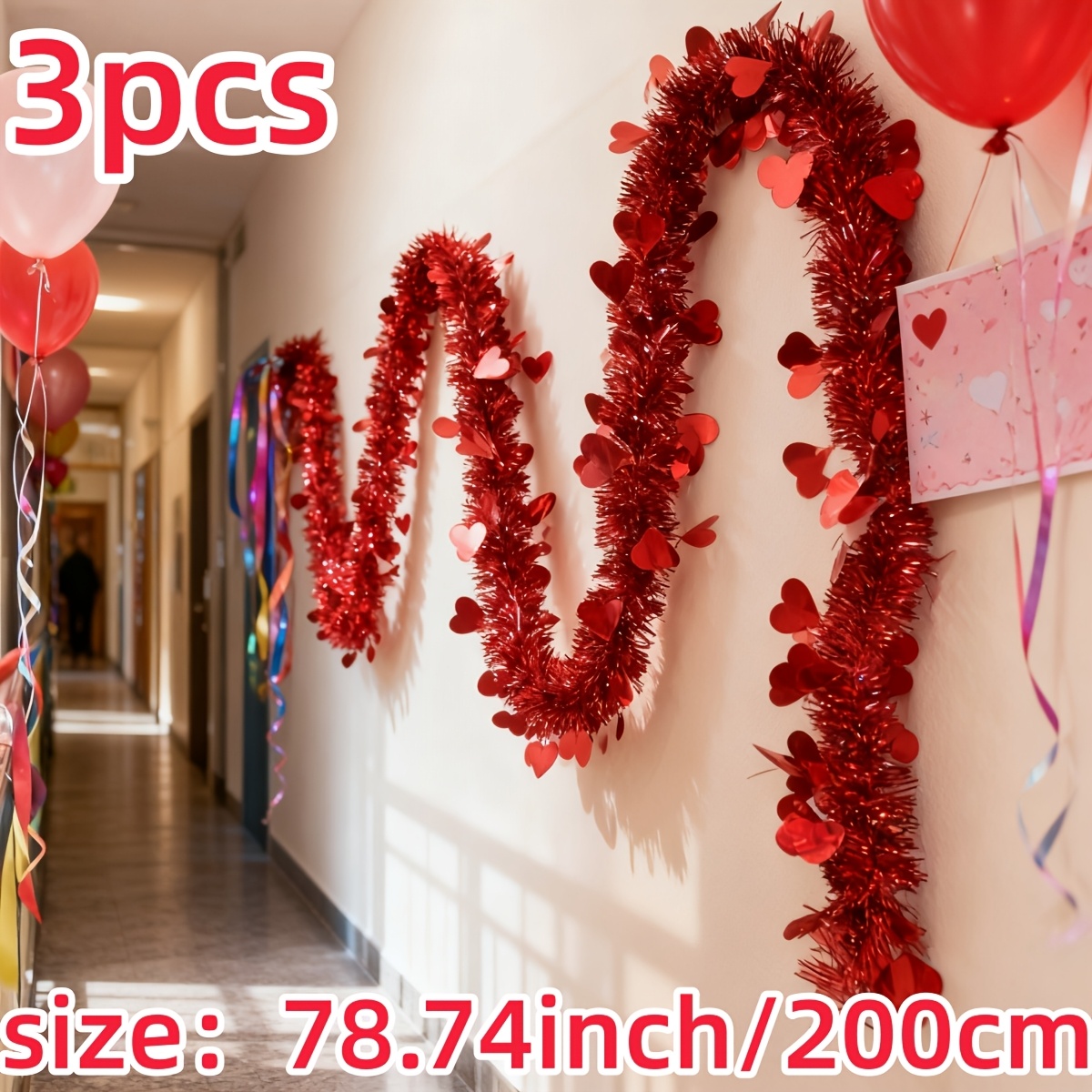 3pcs Red Heart Plastic Tinsel  - Tinsel Garland Decoration recensie en prijs