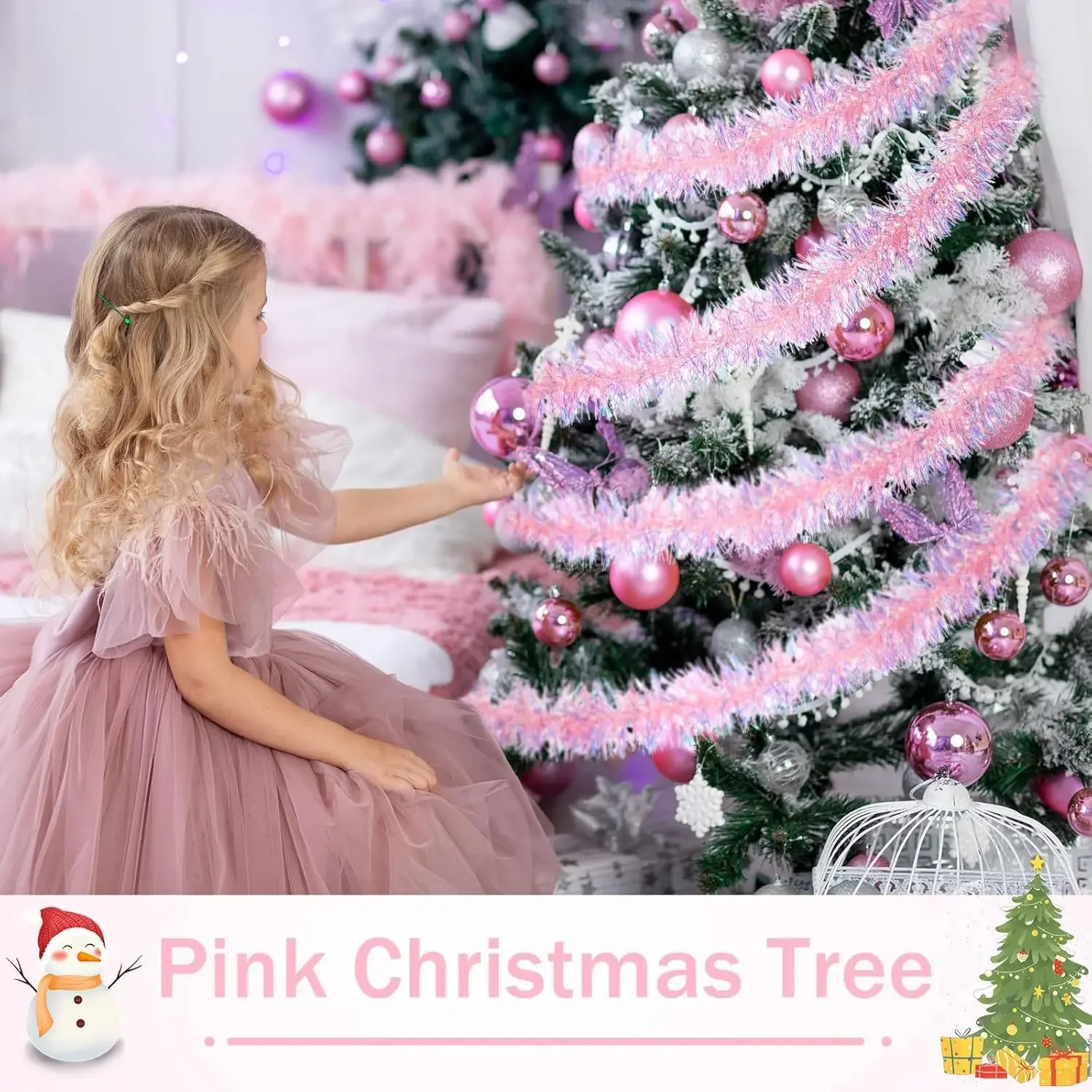 2M Pink Christmas Tinsel Garla - Tinsel Garland Decoration recensie en prijs