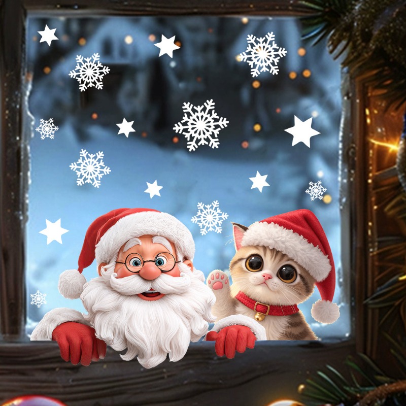 Kitten Santa Claus Window Stic - Snowflake Window Decal recensie en prijs